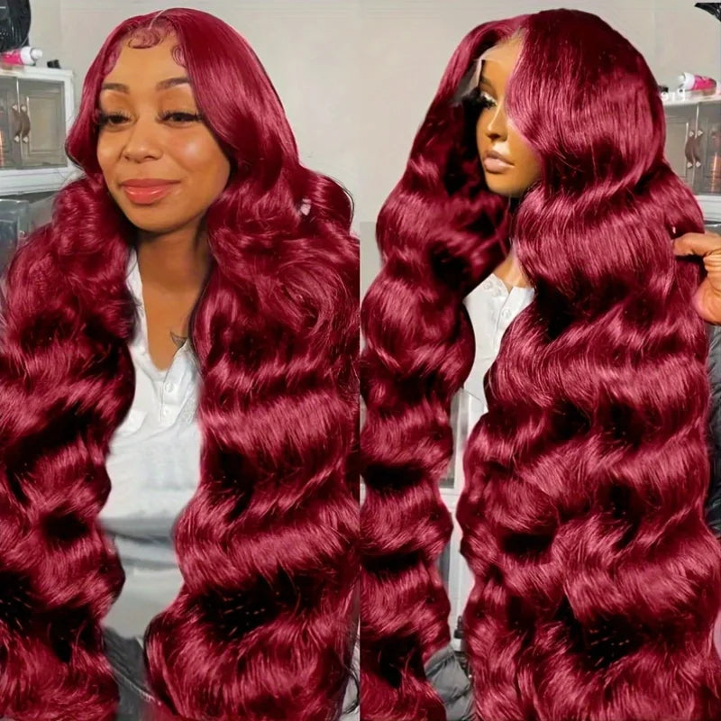 Raw Baddie Collection• 250 Density 99J Burgundy 13x6 Lace Frontal Human Hair  Brazilian• Body Wave