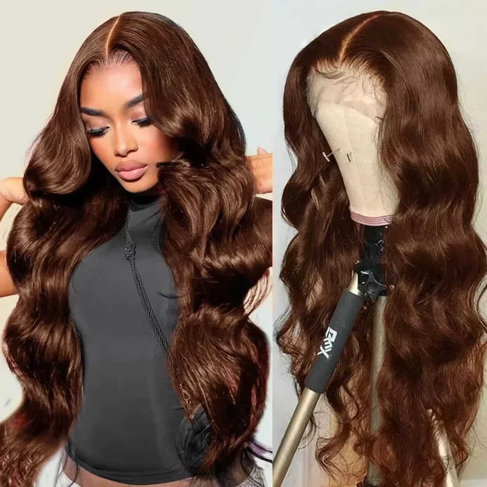 Raw Luxury Baddie • 13x6 Chocolate Brown HD Lace Front Human Hair Wig•  Body Wave  180 % ~ 200 Density Frontals