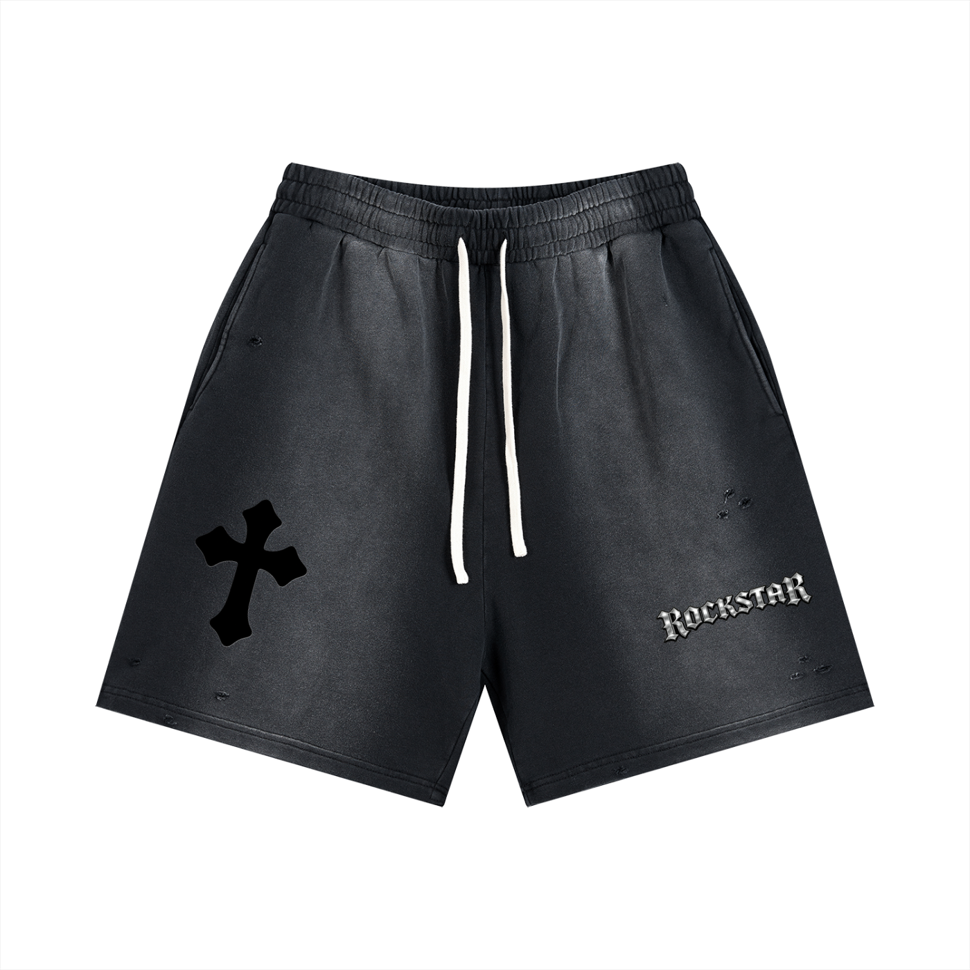 M.A.G. “Rockstar Cross” Distressed Grey Sweat Shorts