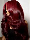 Very Cherry “Baddie Authority Co”           • Burgundy Body Wave, Human Hair 13x4 HD Lace Frontal Wig Colored 99j  Lace Front