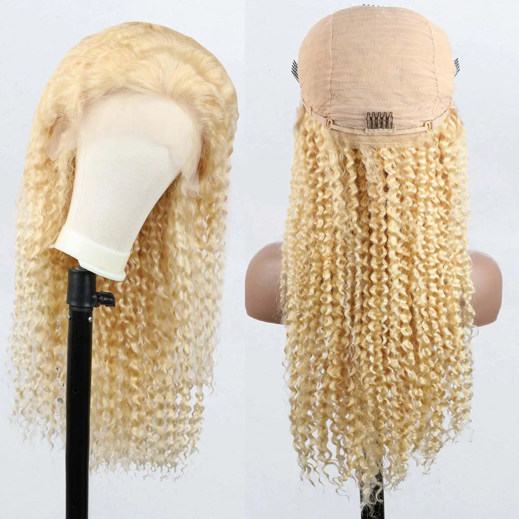 Material GIRL💰🎀 • Curly 613 Honey Blonde 13x 4~ 13x6 Transparent Lace Front Human Hair Wig 250% Density!