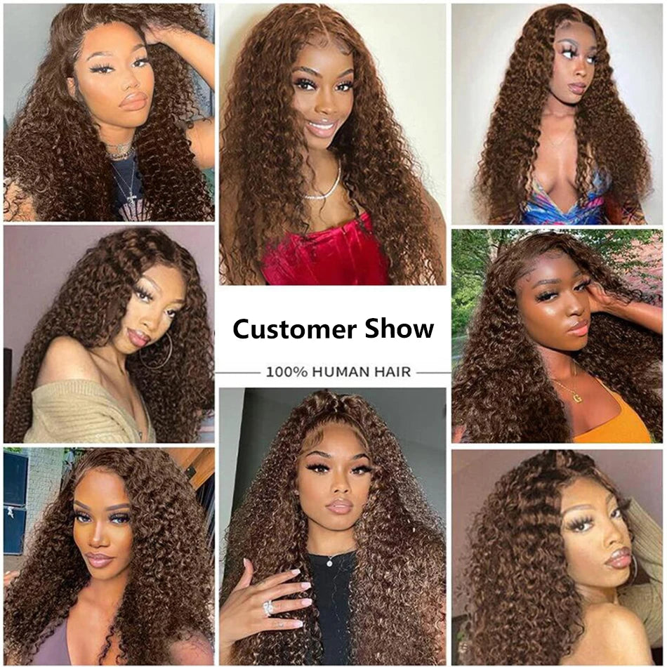 Raw Baddie Collection• Chocolate Brown Curly Lace Front Human Hair Wig 13X6 Lace Frontal Wig Brazilian Deep Wave •Pre Bleached