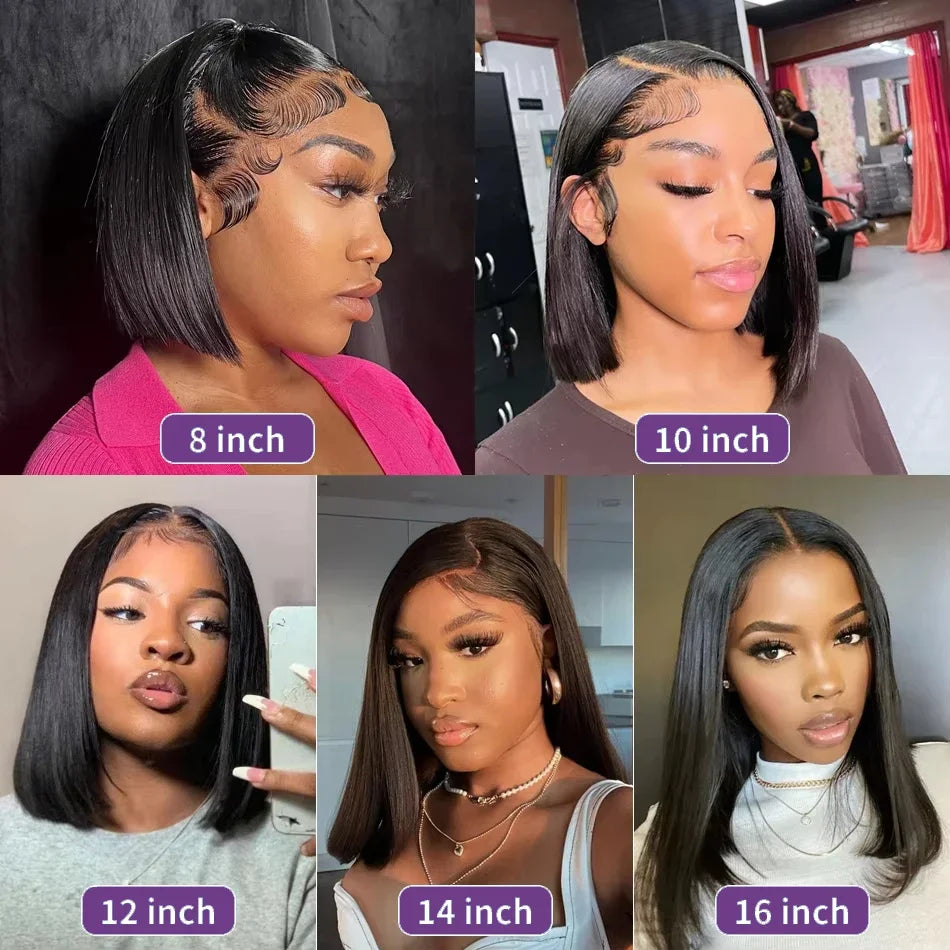 Raw Baddie Collection• 13x4 Bone Straight Short, Bob Lace Front Human Hair  4x4 Lace Frontal Wig Brazilian 100% Human Hair 200 Density