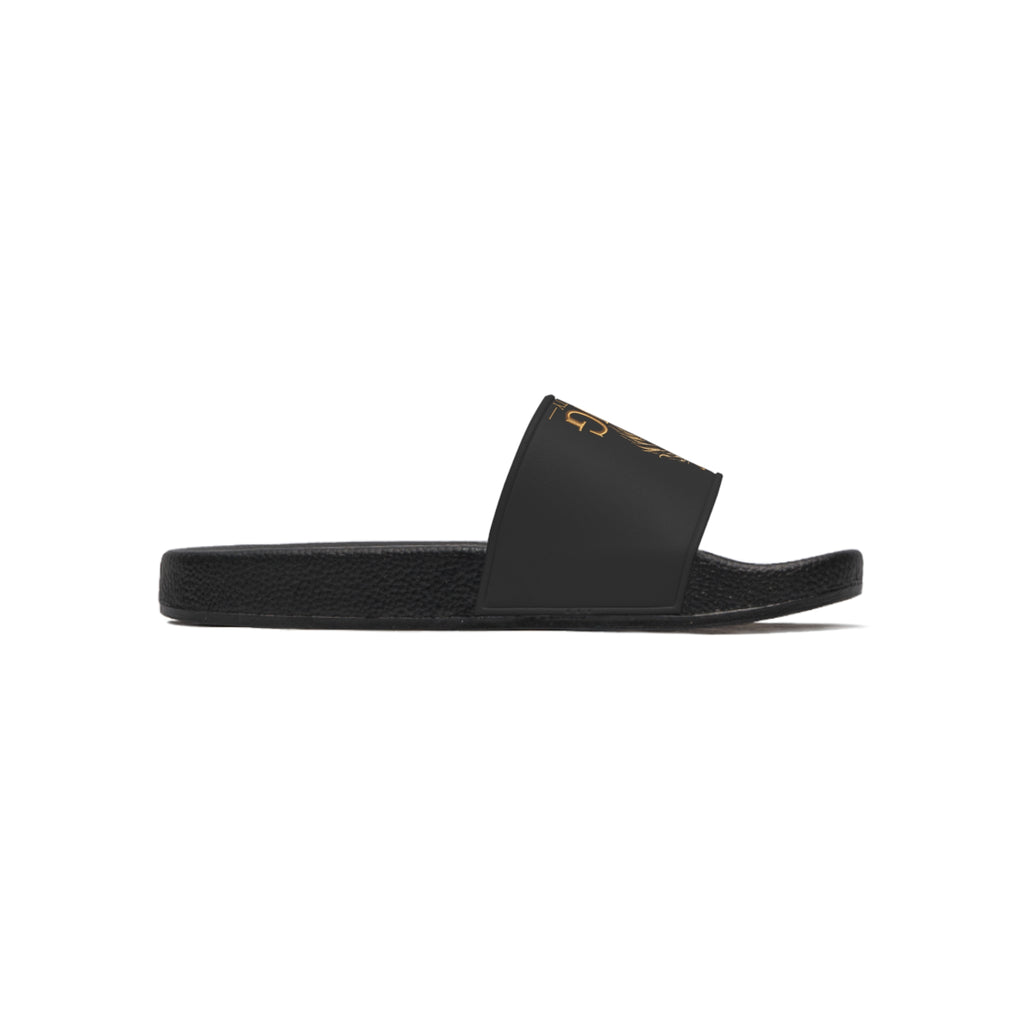 Gold Crown Lion King Authority Slide Sandals | Black Pool Slides