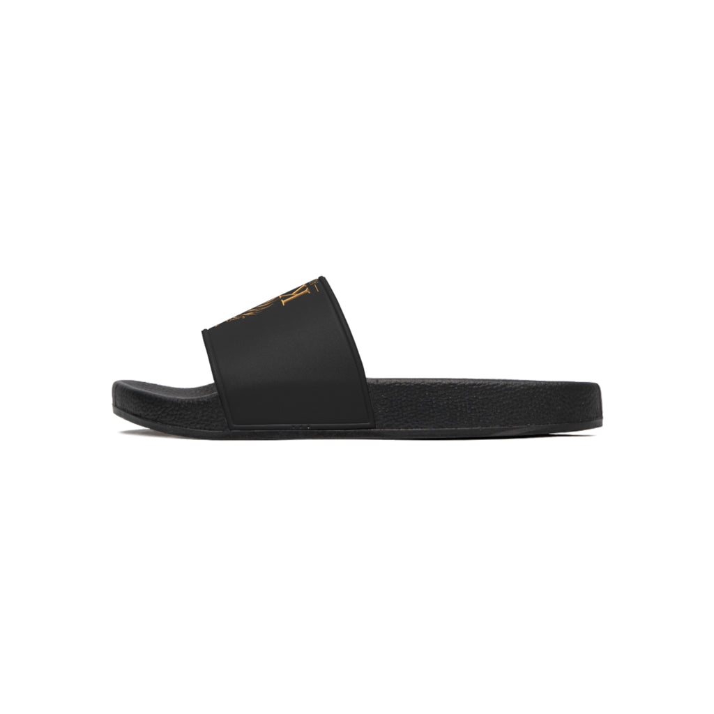 Gold Crown Lion King Authority Slide Sandals | Black Pool Slides