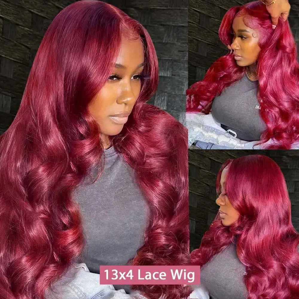 Very Cherry “Baddie Authority Co”           • Burgundy Body Wave, Human Hair 13x4 HD Lace Frontal Wig Colored 99j  Lace Front