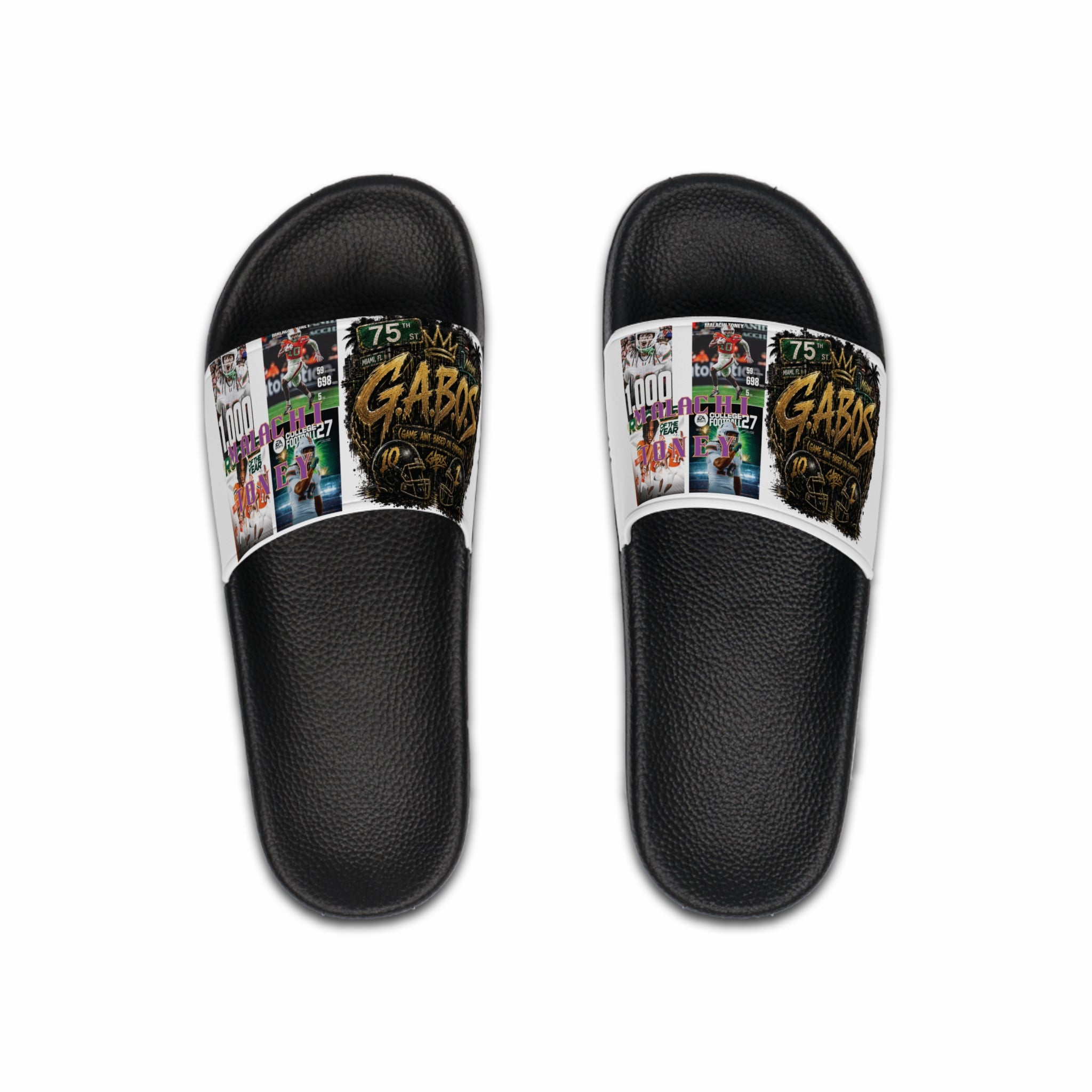 White Out Day!  Malachi Toney Custom Inspired  Football Legacy Slides (BRAND) BADDIE A CO. LIMITED EDITION! Canes Original!