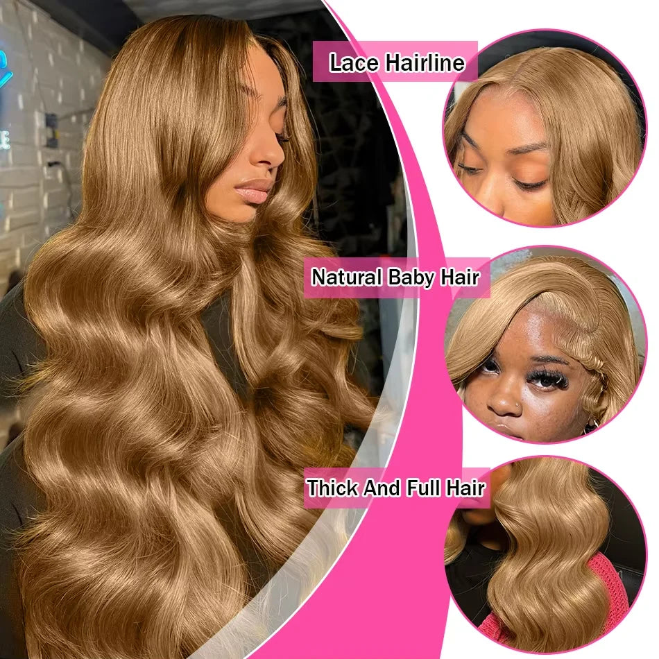 Foreigner Baddie👛🎀🏝️• Peruvian  Honey Blonde 13x6 HD Lace Front Human Hair Wigs #27 Color Body Wave Glueless