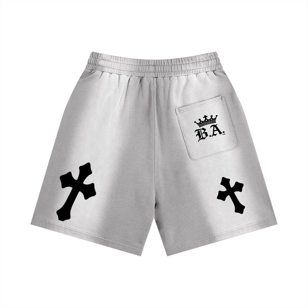 M.A.G. “Rockstar Cross” Distressed Grey Sweat Shorts