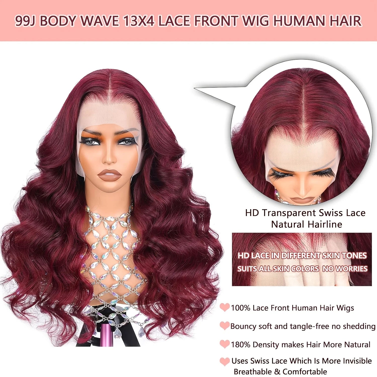 Raw Baddie Collection• 250 Density 99J Burgundy 13x6 Lace Frontal Human Hair  Brazilian• Body Wave