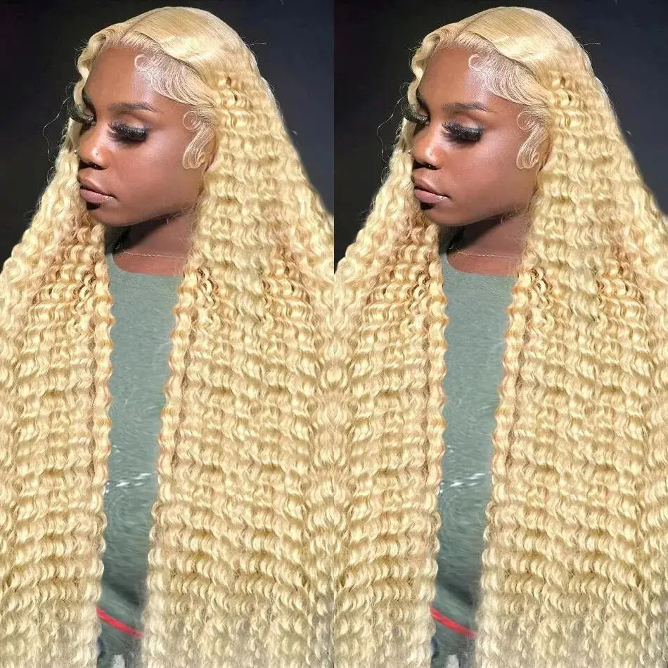 Material GIRL💰🎀 • Curly 613 Honey Blonde 13x 4~ 13x6 Transparent Lace Front Human Hair Wig 250% Density!