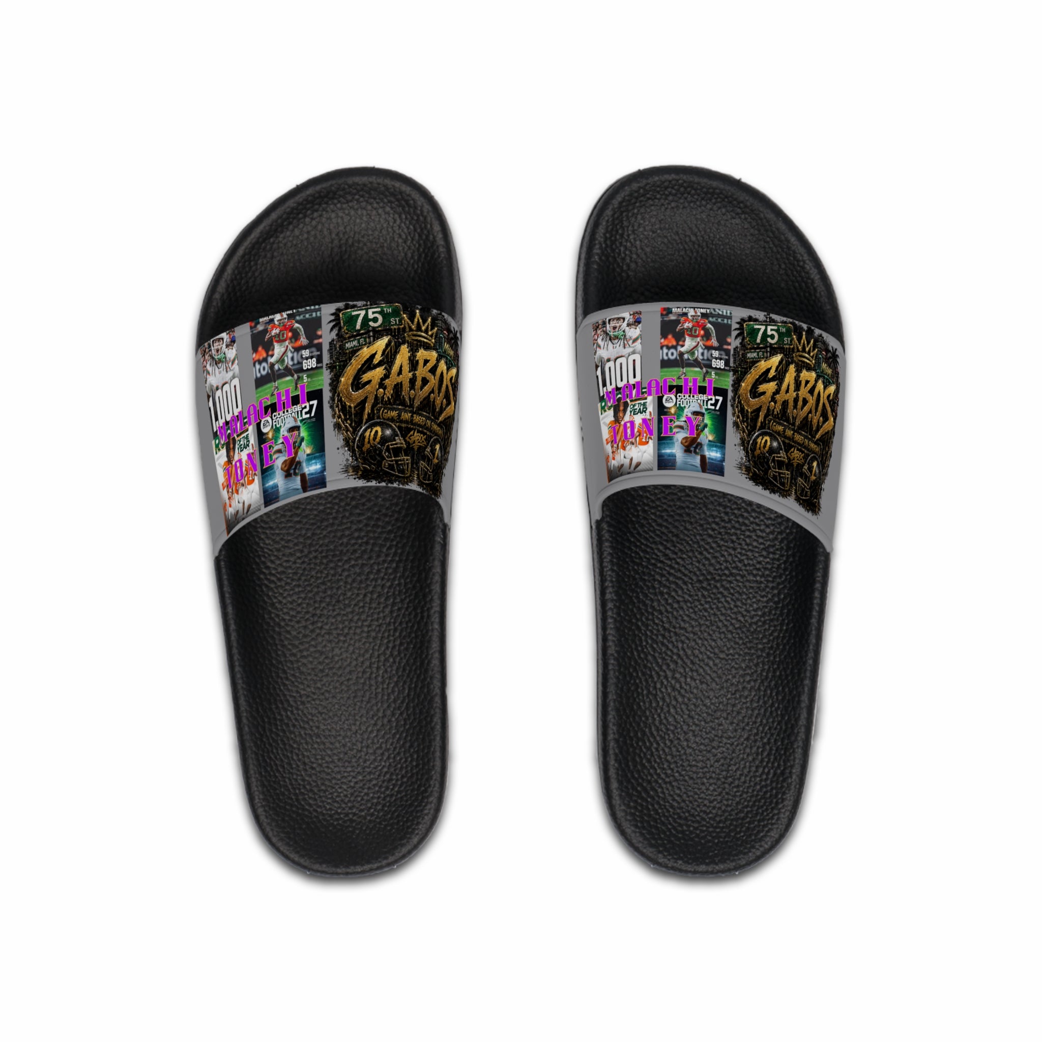 Grey• Malachi Toney Custom Inspired  Football Legacy Slides (BRAND) BADDIE A CO. LIMITED EDITION!