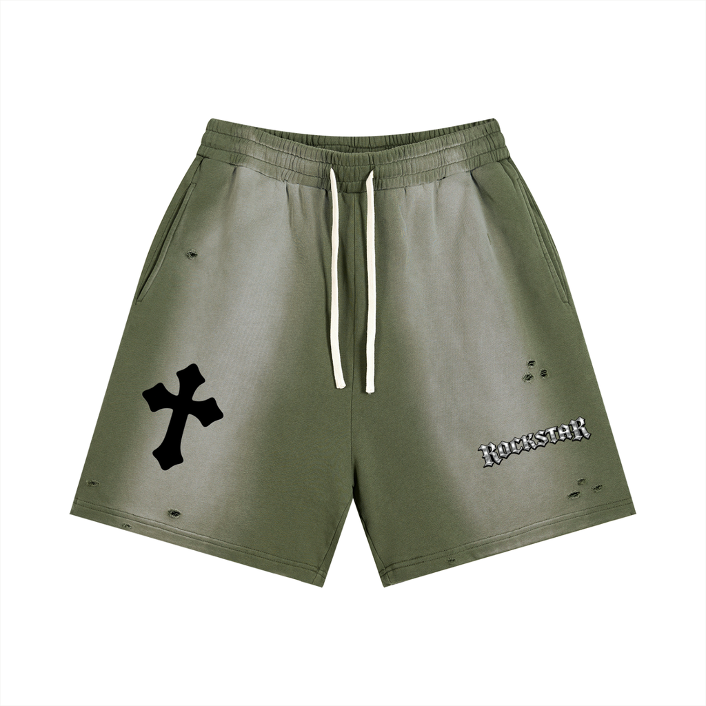 M.A.G. “Rockstar Cross” Distressed Grey Sweat Shorts