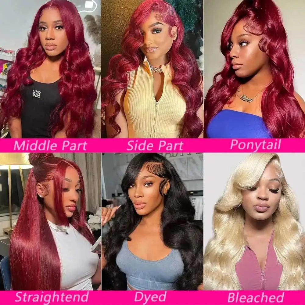 Very Cherry “Baddie Authority Co”           • Burgundy Body Wave, Human Hair 13x4 HD Lace Frontal Wig Colored 99j  Lace Front