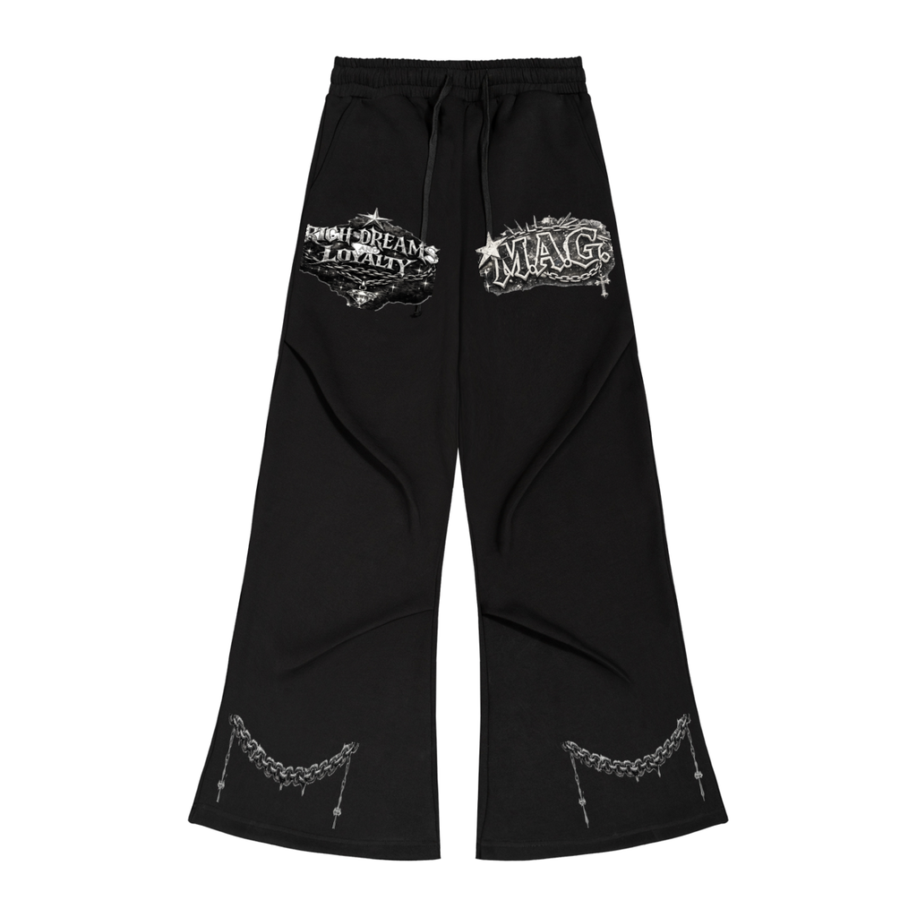 Rich Loyalty Rockstar Flared Sweatpants  | Gothic Luxury Streetwear | M.A.G. Edition