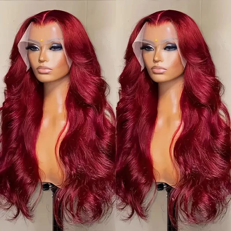 Raw Baddie Collection• 250 Density 99J Burgundy 13x6 Lace Frontal Human Hair  Brazilian• Body Wave