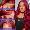 Raw Baddie Collection• 13x 4 ~13x6HD Lace Frontal 220% Density 99J Burgundy Body Wave Human Hair Wig