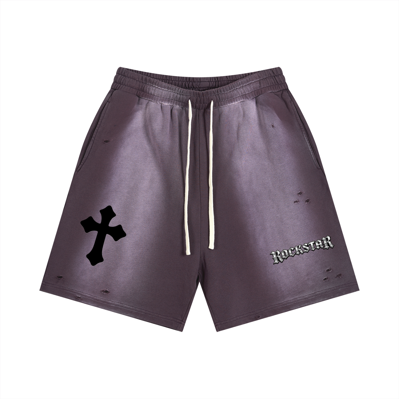 M.A.G. “Rockstar Cross” Distressed Grey Sweat Shorts