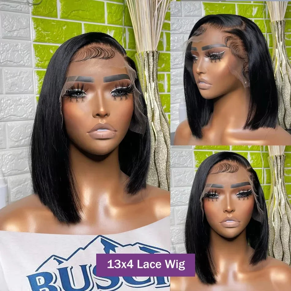 Raw Baddie Collection• 13x4 Bone Straight Short, Bob Lace Front Human Hair  4x4 Lace Frontal Wig Brazilian 100% Human Hair 200 Density