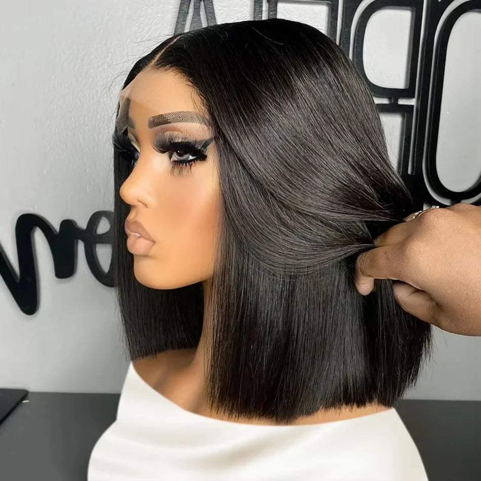 Raw Baddie Collection• 13x4 Bone Straight Short, Bob Lace Front Human Hair  4x4 Lace Frontal Wig Brazilian 100% Human Hair 200 Density