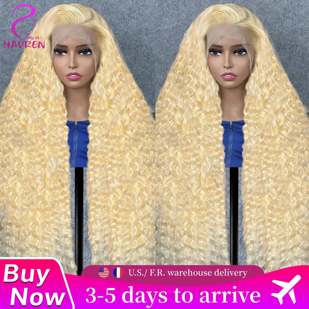 Material GIRL💰🎀 • Curly 613 Honey Blonde 13x 4~ 13x6 Transparent Lace Front Human Hair Wig 250% Density!