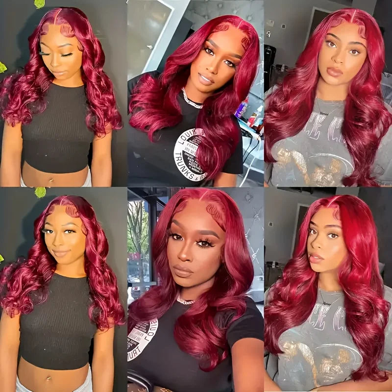 Raw Baddie Collection• 250 Density 99J Burgundy 13x6 Lace Frontal Human Hair  Brazilian• Body Wave