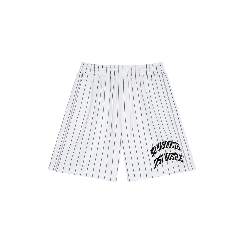 M.A.G “No Handouts. Just Hustle.” Pinstripe Shorts