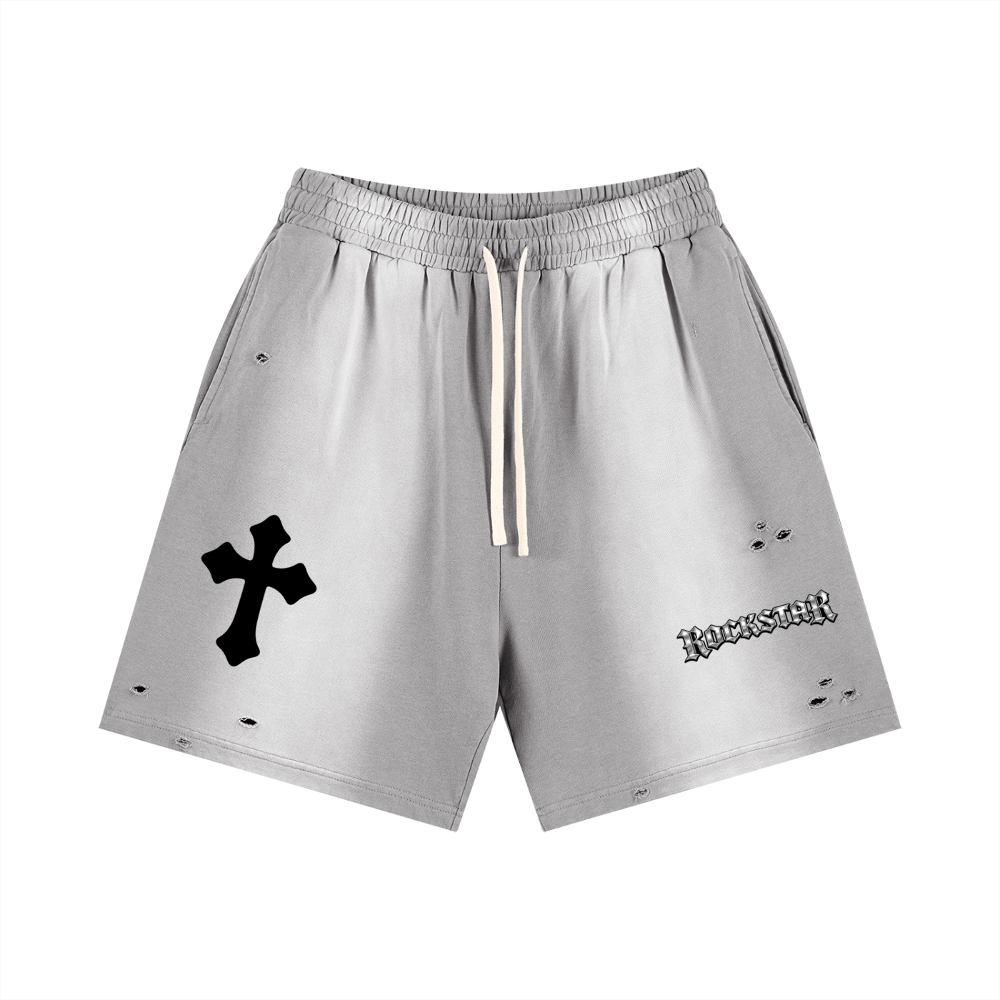 M.A.G. “Rockstar Cross” Distressed Grey Sweat Shorts