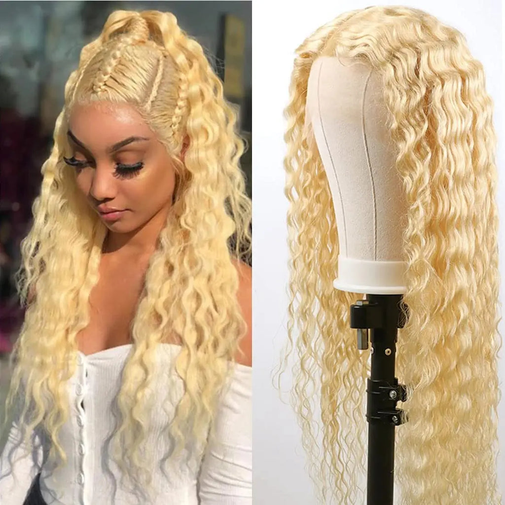 Material GIRL💰🎀 • Curly 613 Honey Blonde 13x 4~ 13x6 Transparent Lace Front Human Hair Wig 250% Density!