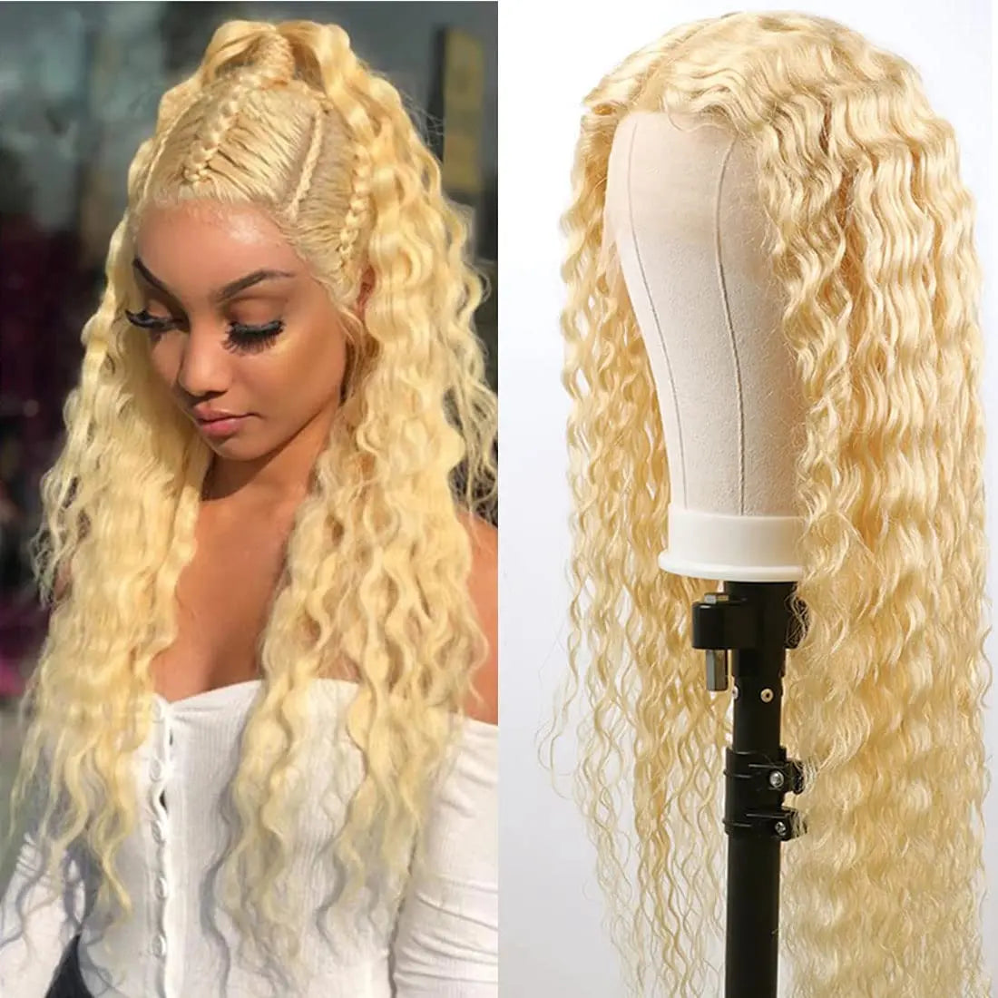 Material GIRL💰🎀 • Curly 613 Honey Blonde 13x 4~ 13x6 Transparent Lace Front Human Hair Wig 250% Density!